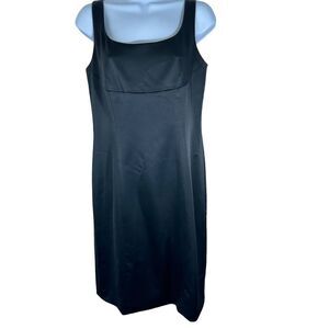 Loft Ann Taylor‎ Women's SZ 4 Sleeveless Black Shift Midi Dress Satin Finish